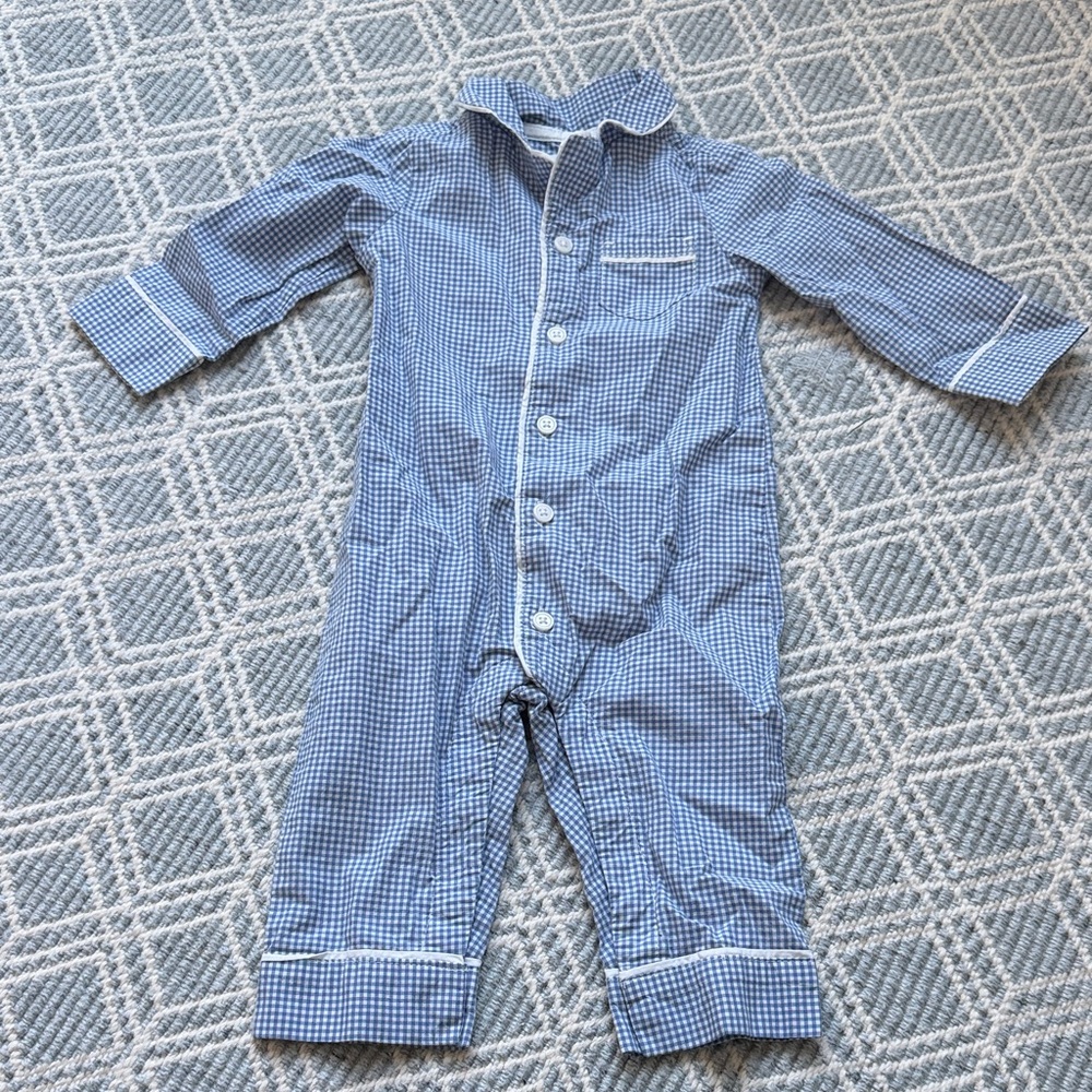 Little Planet 9m Blue Checkered Pajamas Romper w/ Snap Closures